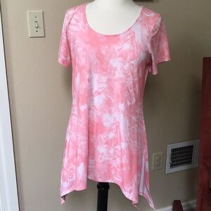 Soma Easy Jersey Side Tie Pink Marble SS Tunic Scoop Neck Small Length Varies
